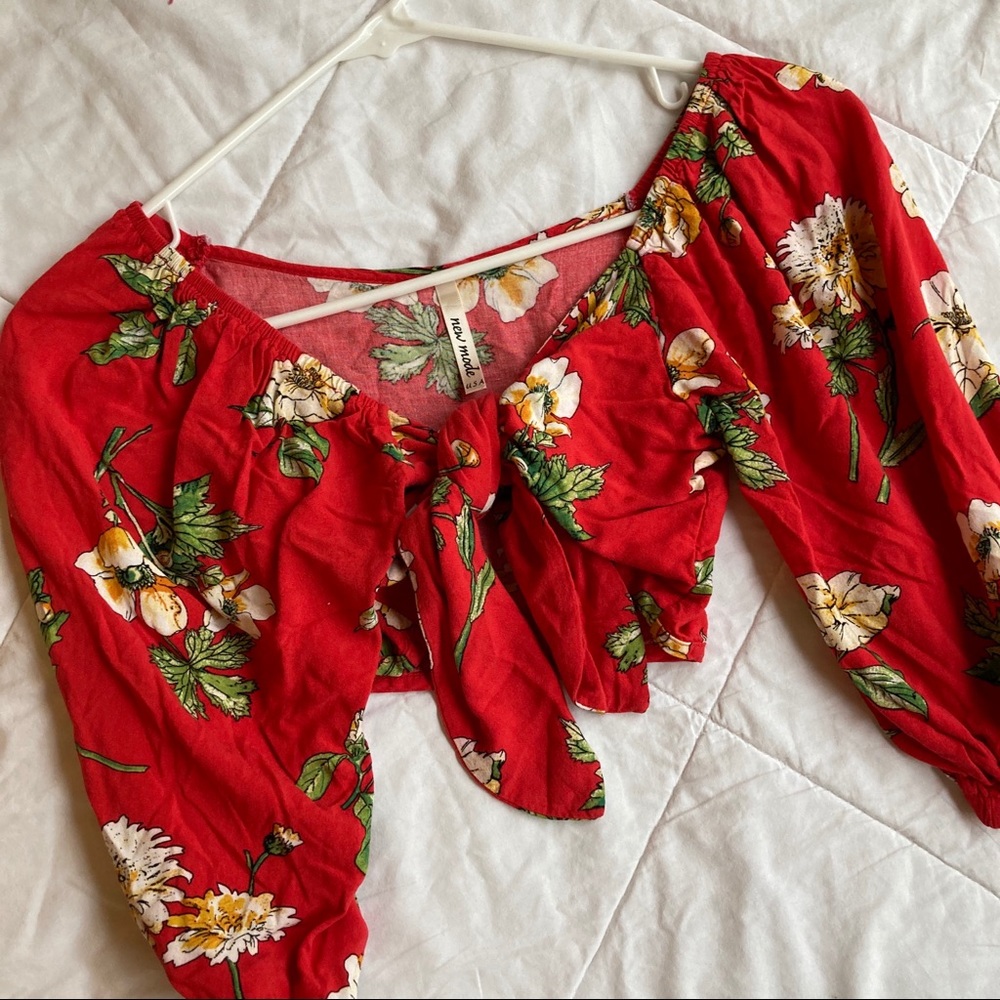 Floral Off the Shoulder Tie-Front Top